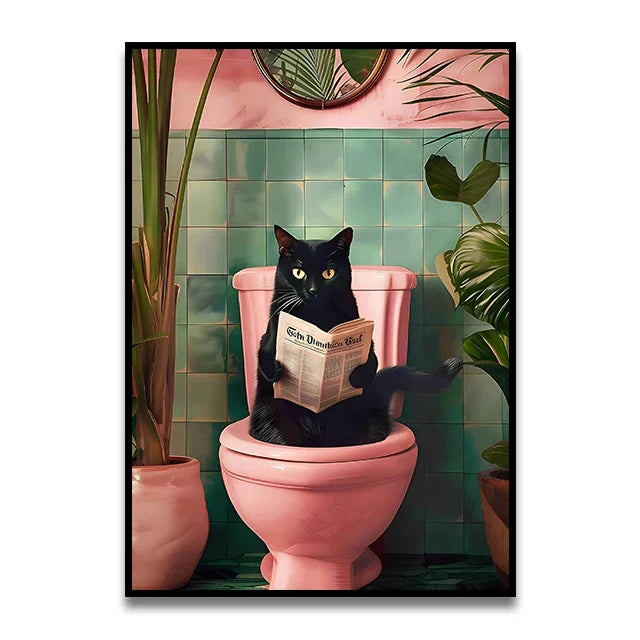 Funny zebra in pink fur coat canvas wall art bathroom decor