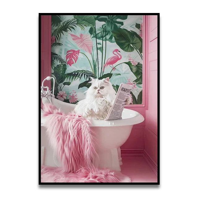Whimsical giraffe on toilet canvas wall art for bathroom