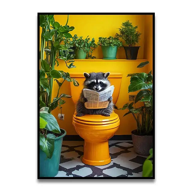 Funny french bulldog pink toilet canvas wall art bathroom decor