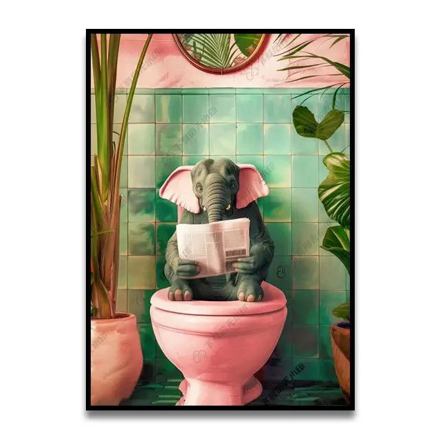 Funny koala reading newspaper bathroom canvas wall art