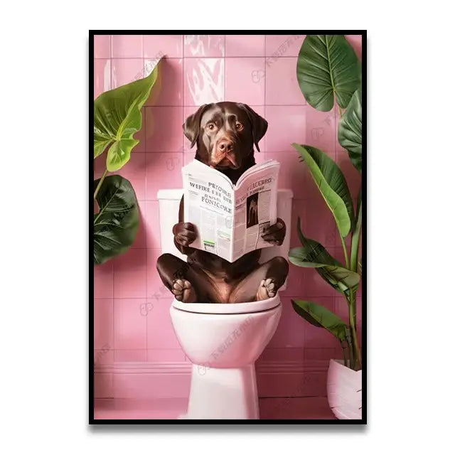 Funny orange cat reading newspaper bathroom wall art