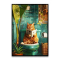 Funny orange cat reading newspaper bathroom wall art