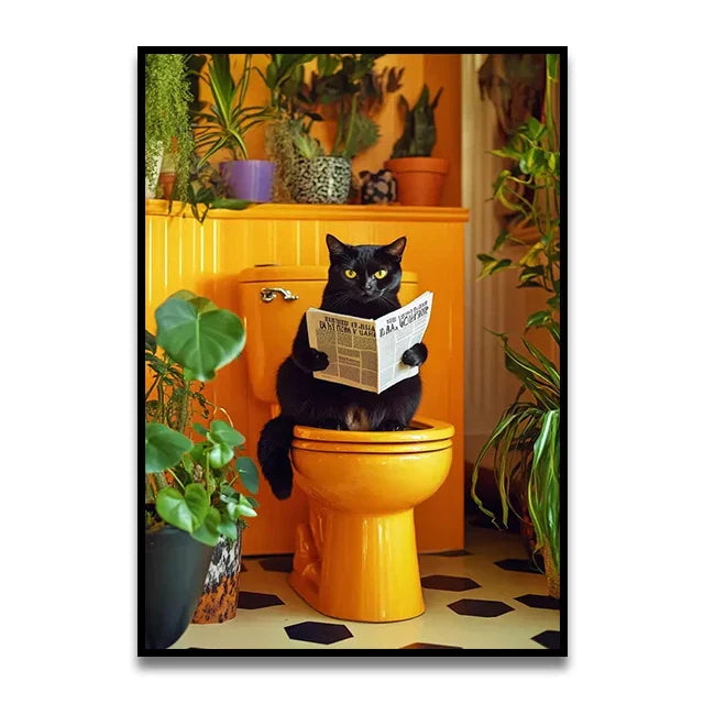 Whimsical ghost and orange toilet bathroom wall art print