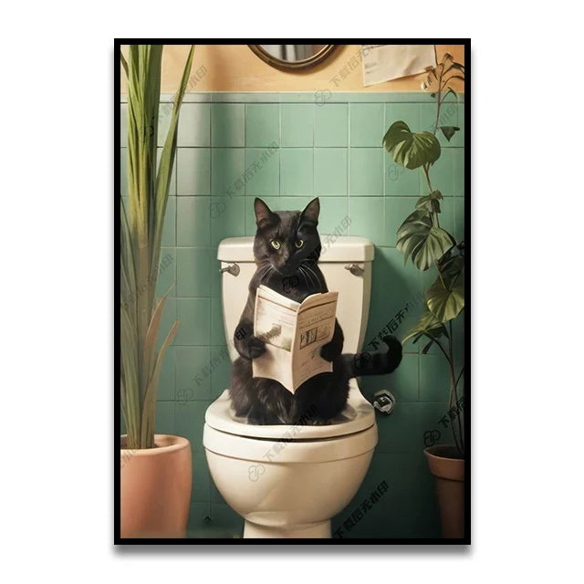 Whimsical panda and pink toilet canvas wall art bathroom decor
