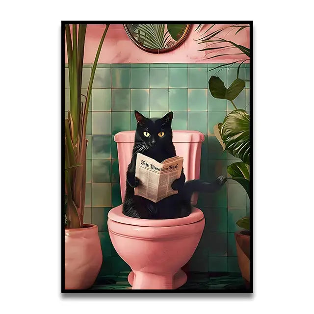 Whimsical panda and pink toilet canvas wall art bathroom decor