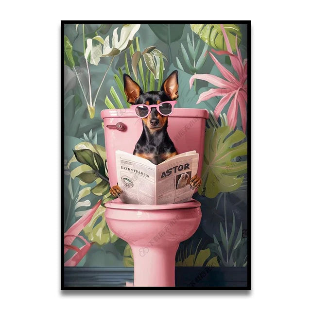 Funny giraffe reading newspaper wall art bathroom decor