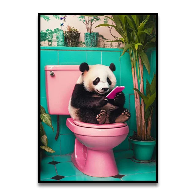 Funny golden retriever reading newspaper wall art bathroom decor
