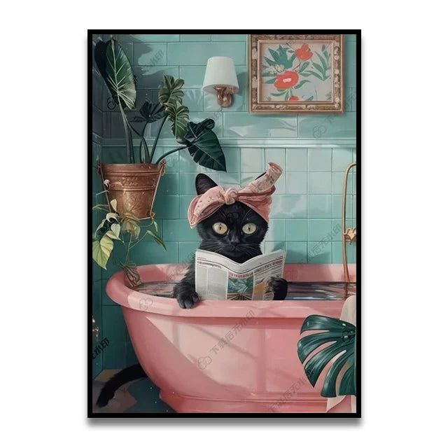 Funny golden retriever reading newspaper wall art bathroom decor