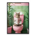 Funny tabby cat reading newspaper wall art bathroom framed canvas