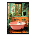 Funny ghost in pink bathtub bathroom canvas wall art