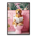 Funny golden retriever reading newspaper wall art bathroom decor
