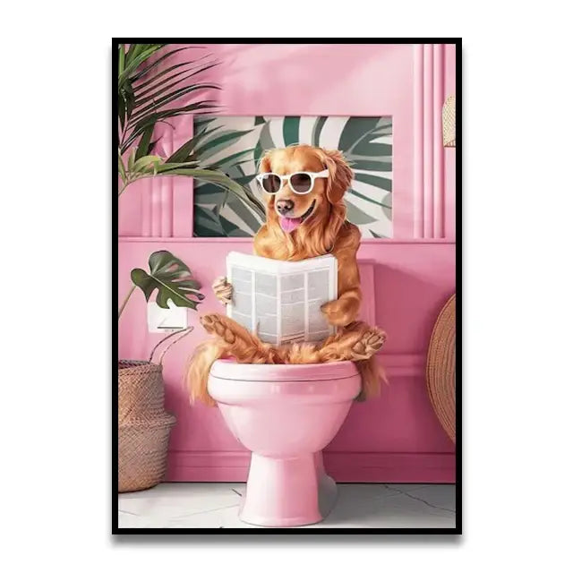 Funny black french bulldog reading wall art bathroom decor