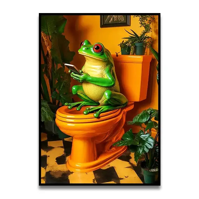 Funny ghost in pink bathtub bathroom canvas wall art