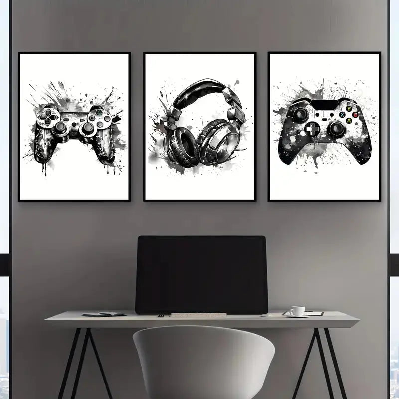 Graffiti gamepad black & white canvas prints – gamer room decor