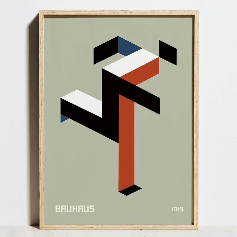 Geometric bauhaus abstract canvas black & white living room wall art