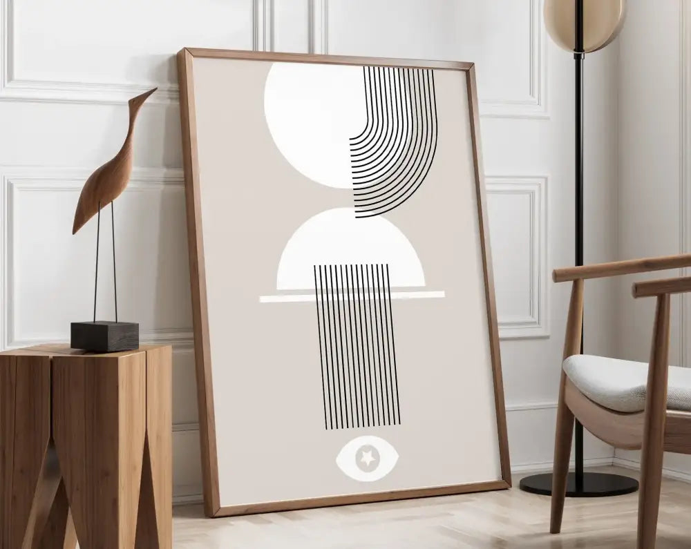 Bauhaus geometric canvas art orange & pink living room framed poster