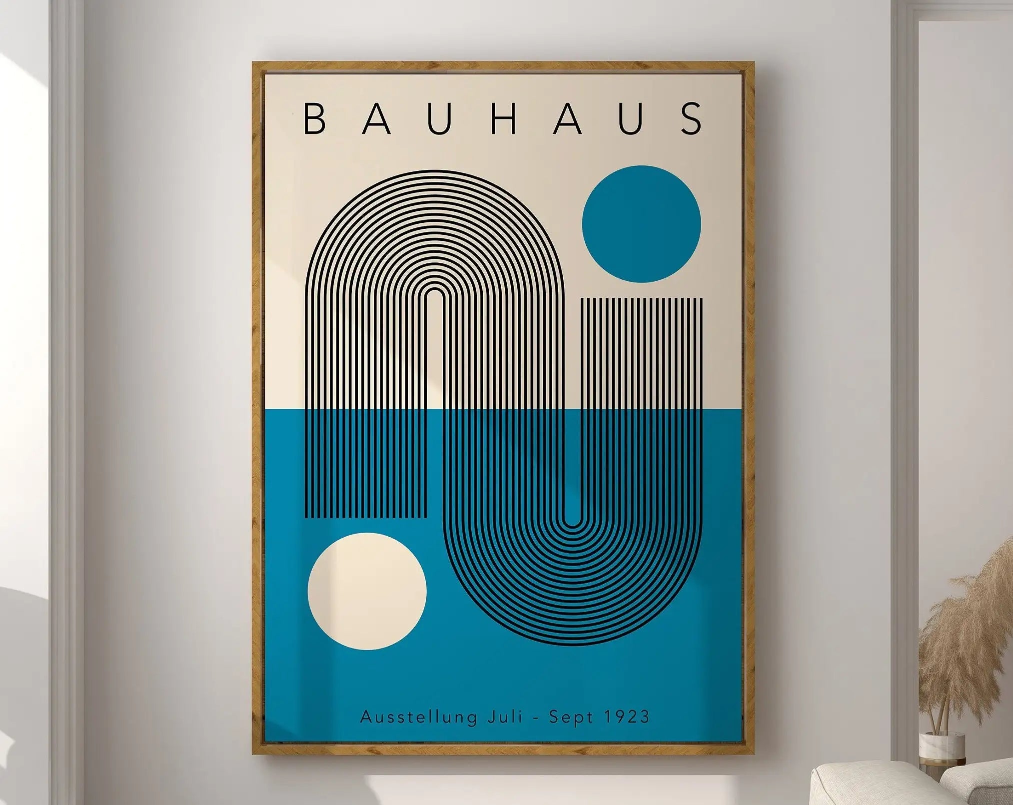 Geometric bauhaus canvas poster red & blue living room wall art