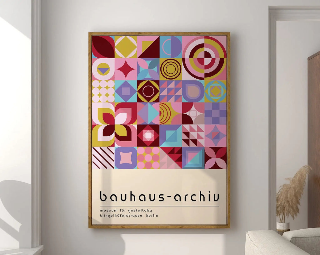 Geometric bauhaus canvas poster red & blue living room wall art
