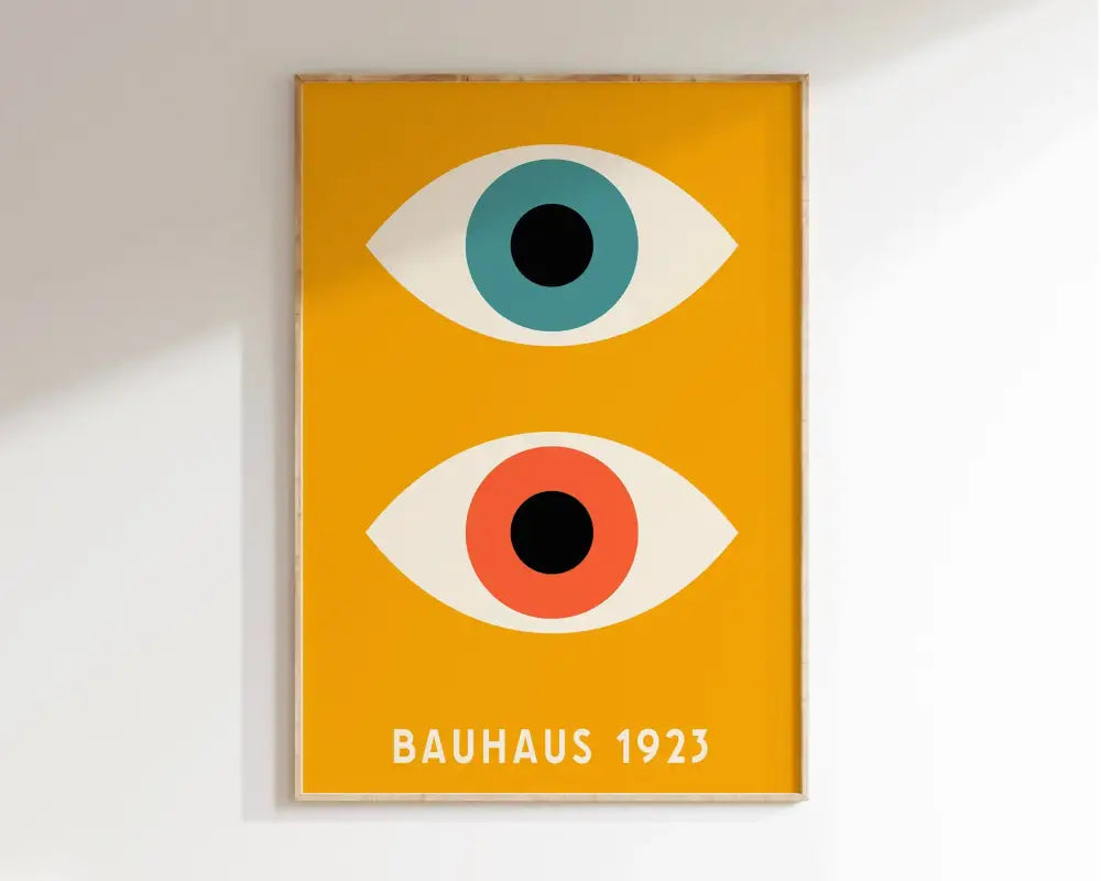 Geometric bauhaus canvas poster orange & pink wood framed wall art