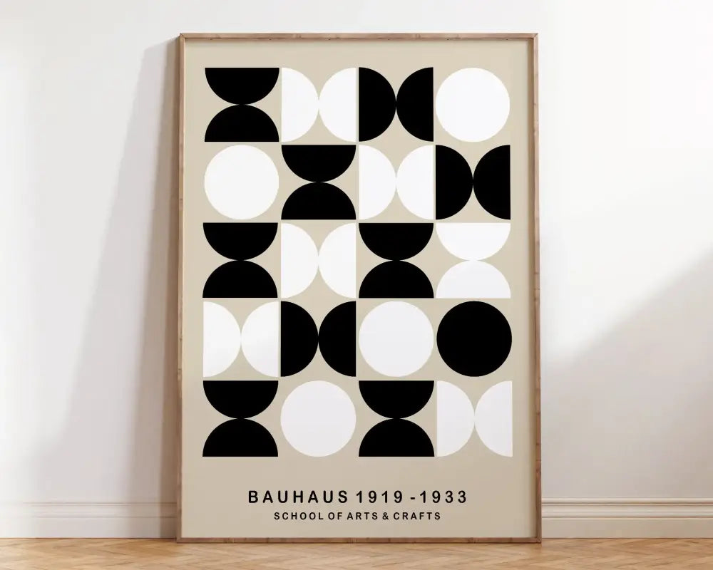 Geometric bauhaus canvas poster orange & pink wood framed wall art