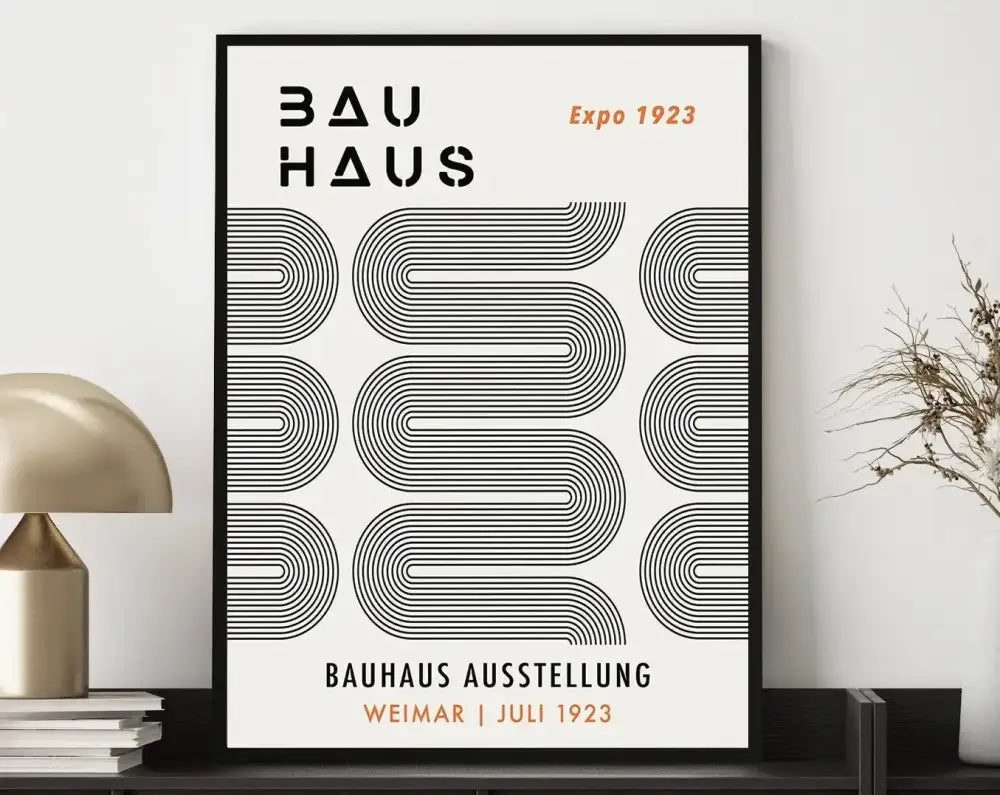 Pink & green geometric bauhaus canvas print living room wall art