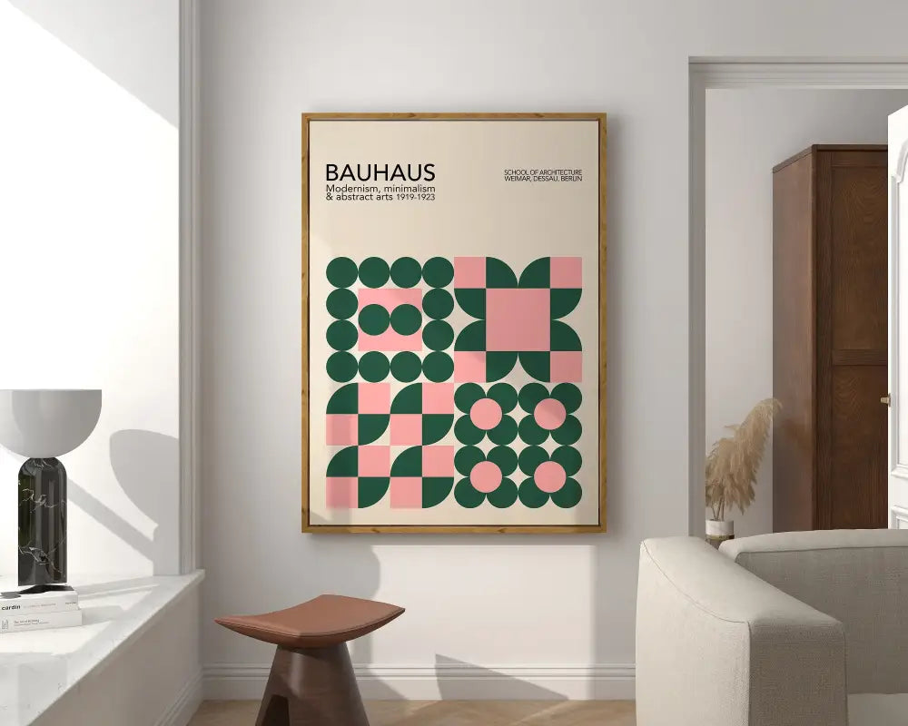 Geometric bauhaus canvas teal & red living room wall art