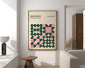 Geometric bauhaus green & pink wall art living room wood frame