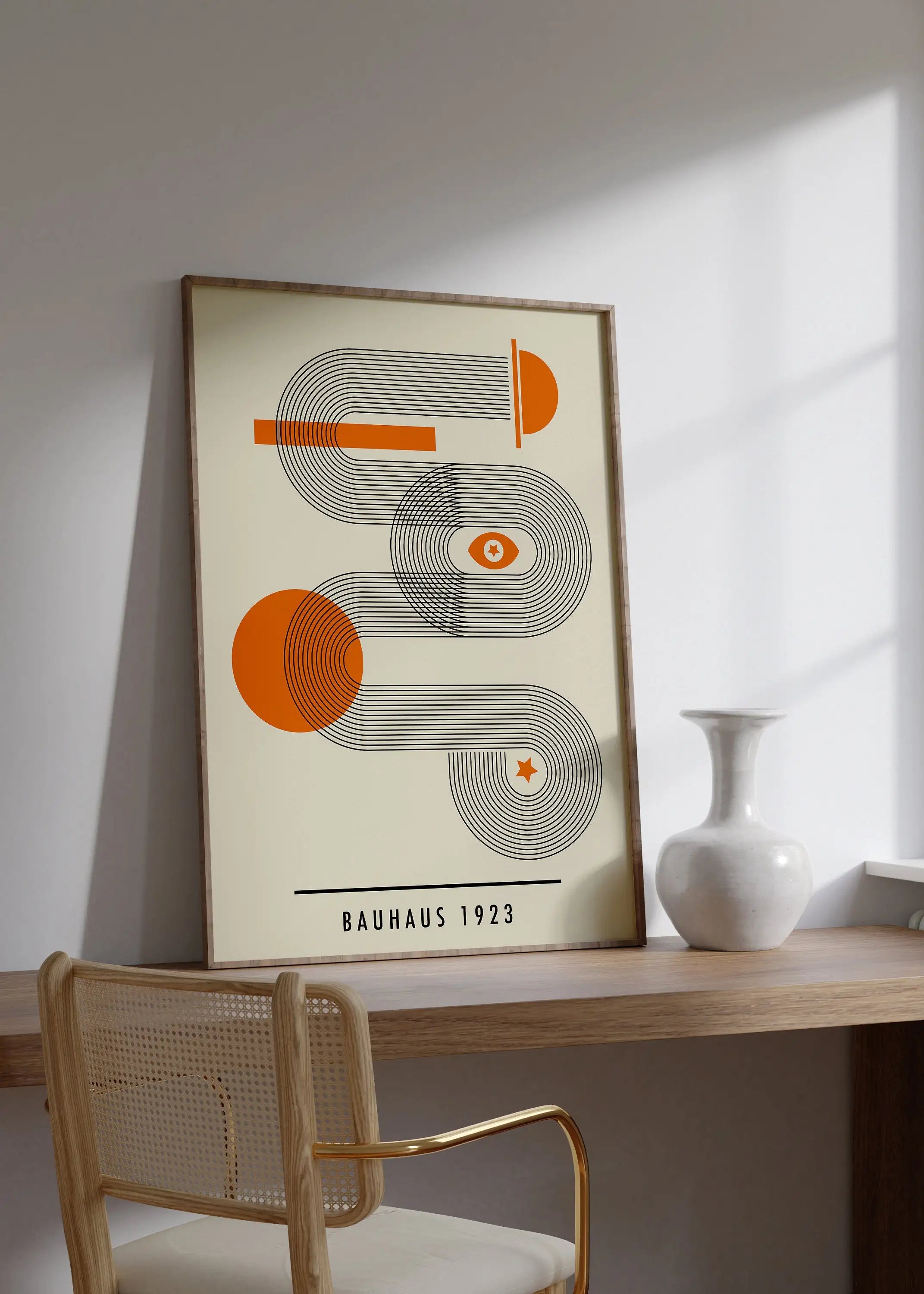 Geometric bauhaus canvas wall art orange and black living room decor