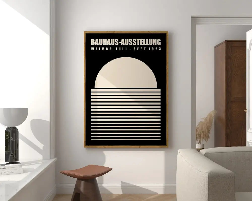 Geometric bauhaus canvas wall art orange and black living room decor