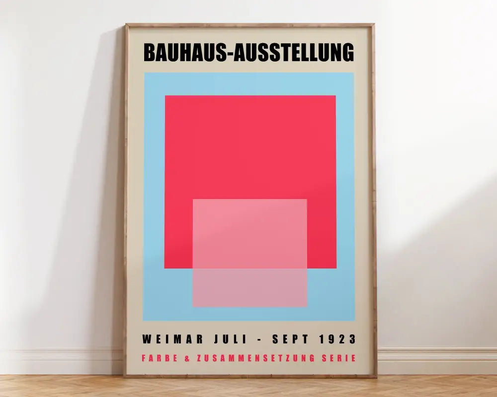 Vibrant pink & blue geometric bauhaus canvas art living room poster