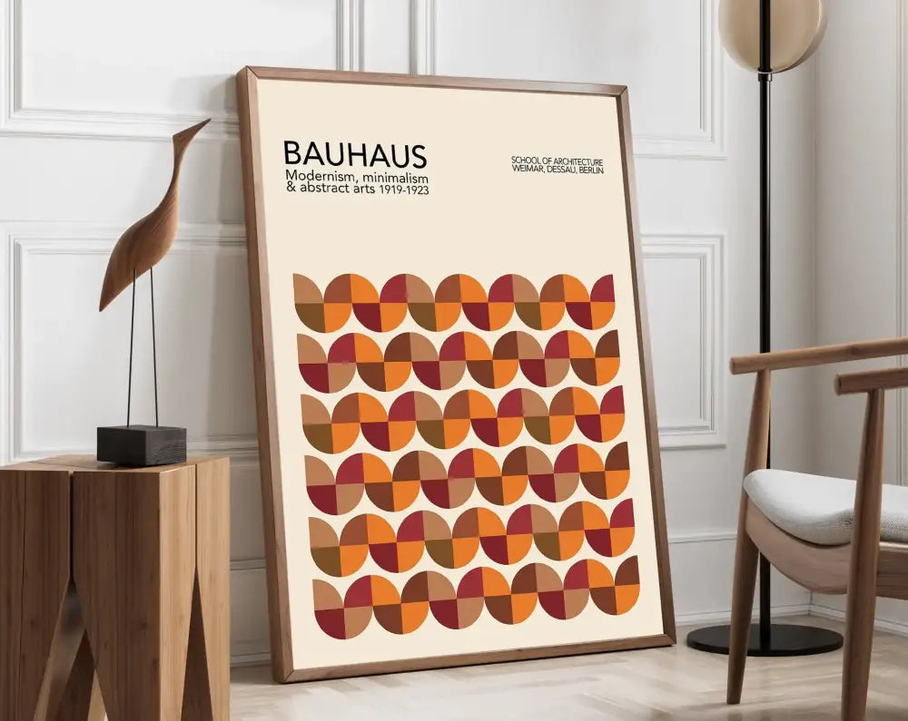 Geometric bauhaus canvas wall art orange & brown living room decor