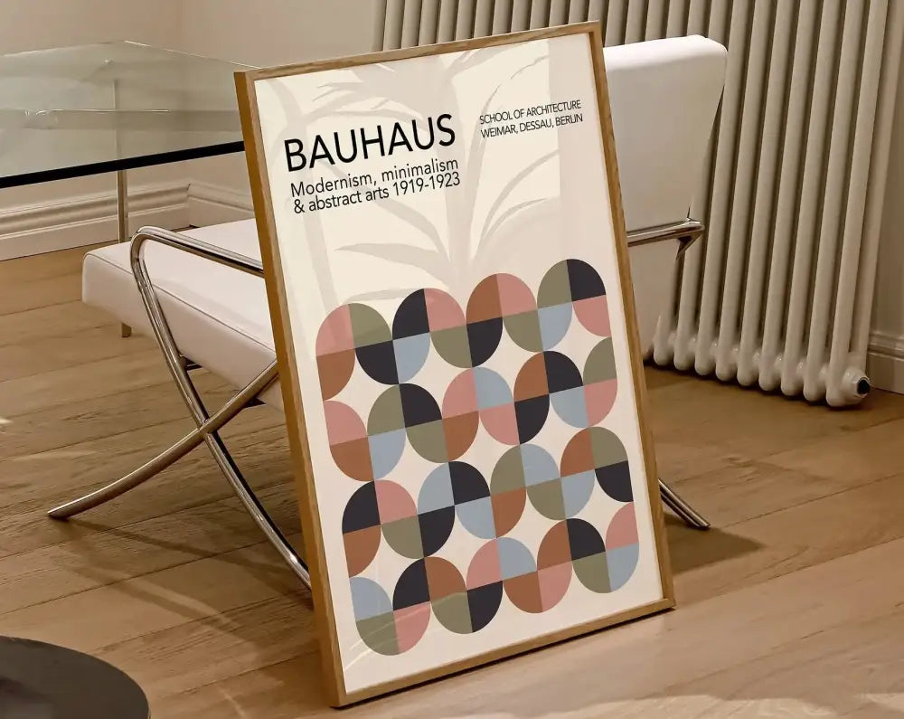 Geometric bauhaus canvas wall art orange & brown living room decor