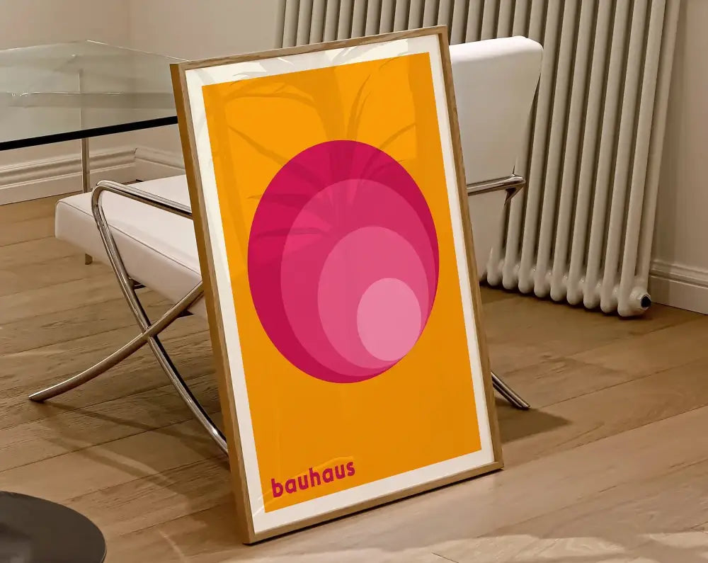 Bauhaus pink & navy geometric canvas poster living room wall art