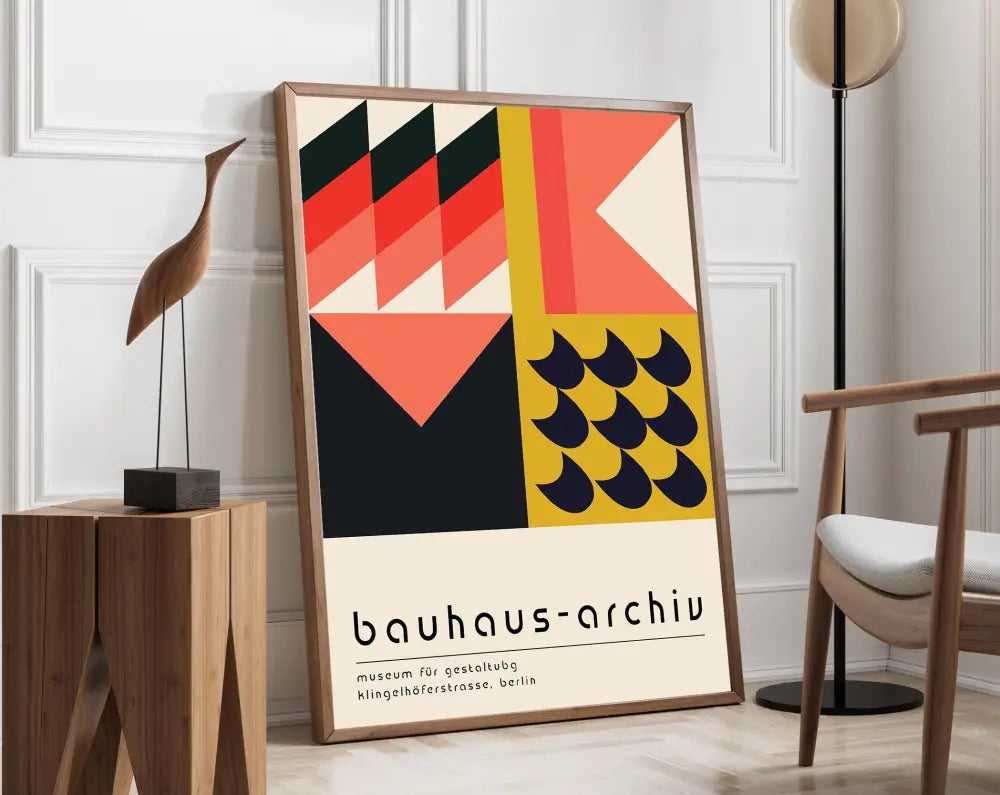 Bauhaus pink & navy geometric canvas poster living room wall art