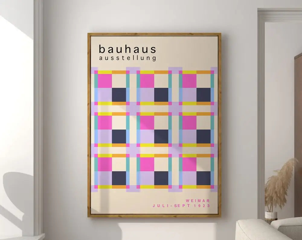 Bauhaus pink & navy geometric canvas poster living room wall art