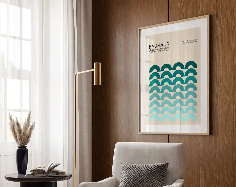 Bauhaus pink & navy geometric canvas poster living room wall art