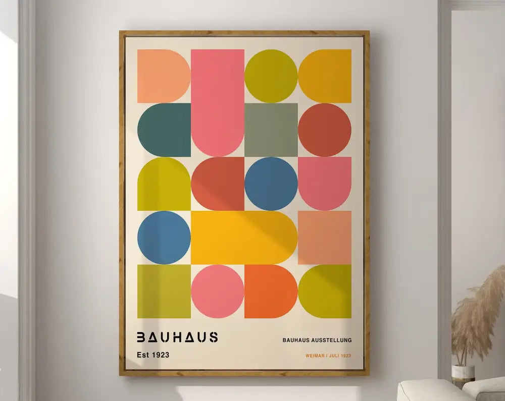 Bauhaus pink & navy geometric canvas poster living room wall art