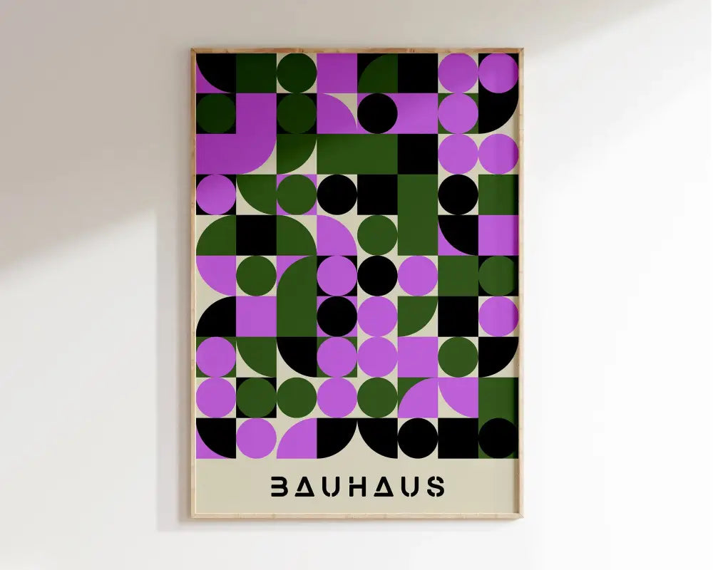 Bauhaus pink & navy geometric canvas poster living room wall art