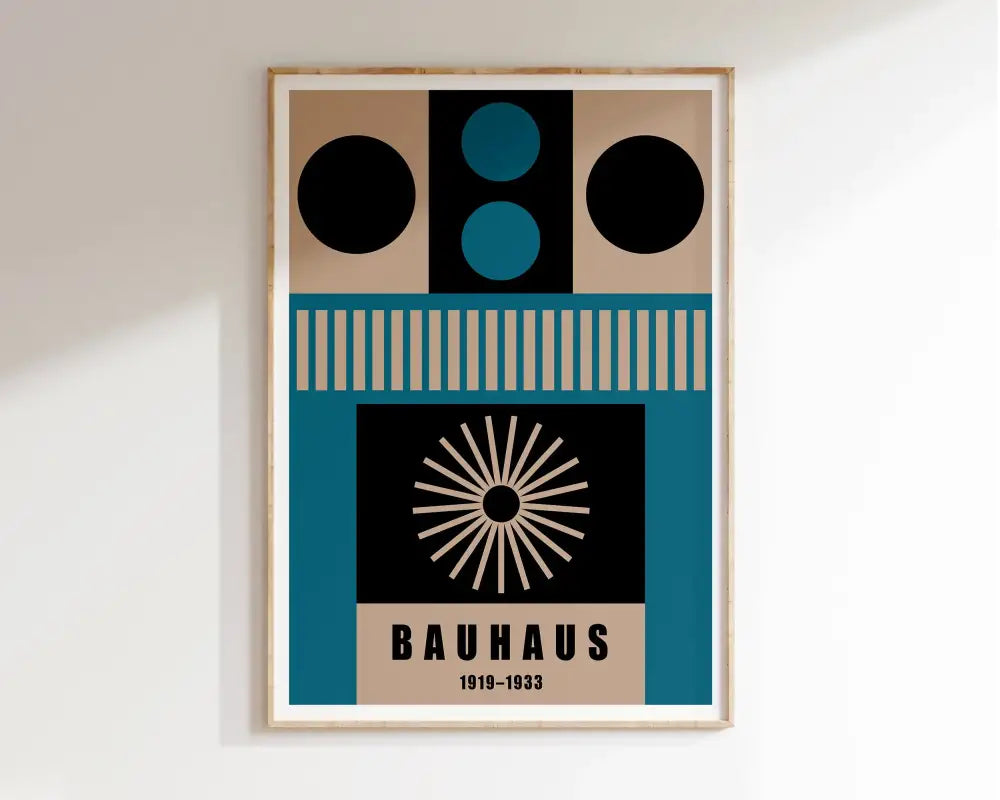 Bauhaus pink & orange geometric canvas poster – living room wall art