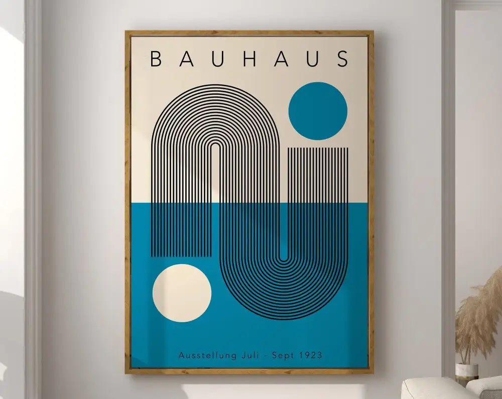 Bauhaus pink & orange geometric canvas poster – living room wall art