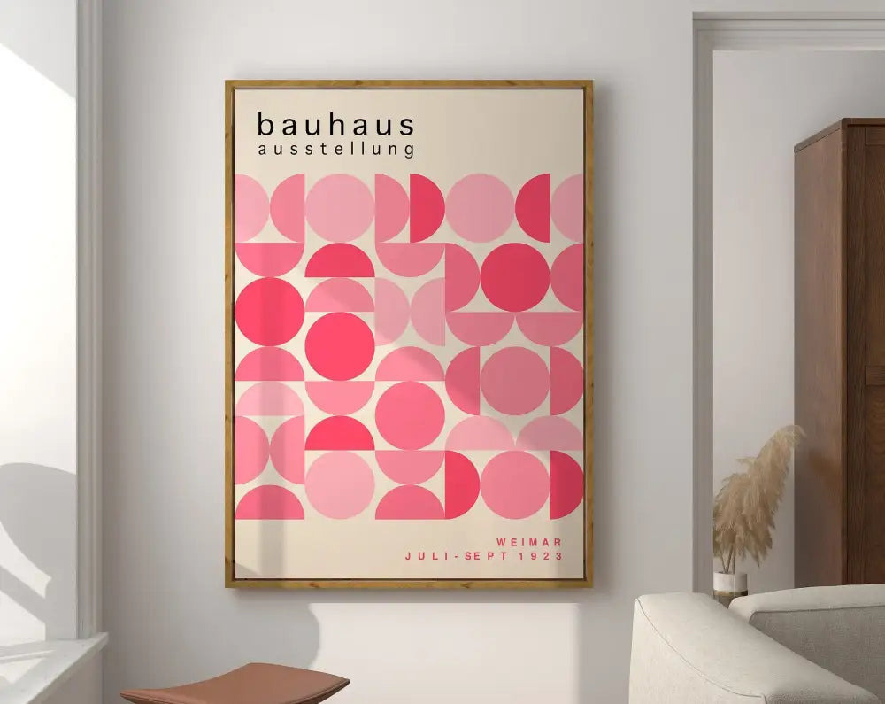 Bauhaus pink & orange geometric canvas poster – living room wall art