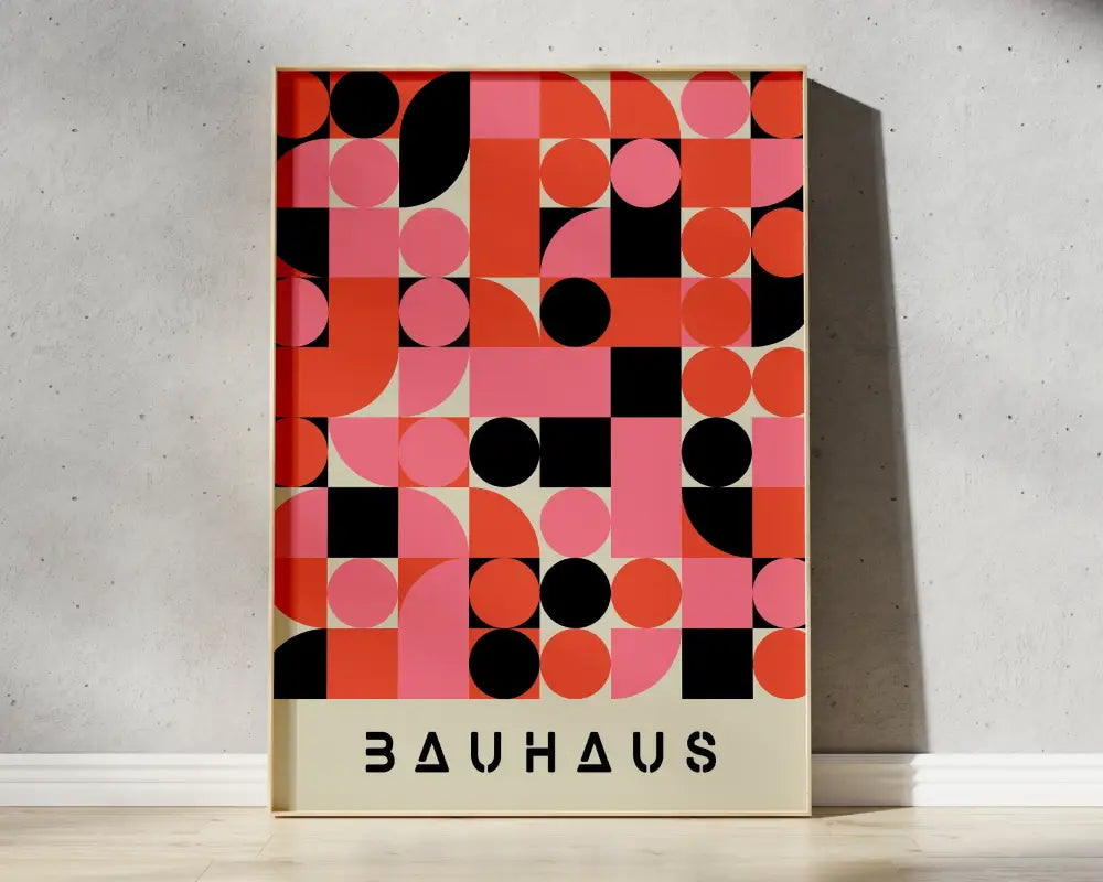 Bauhaus pink & navy geometric canvas poster living room wall art