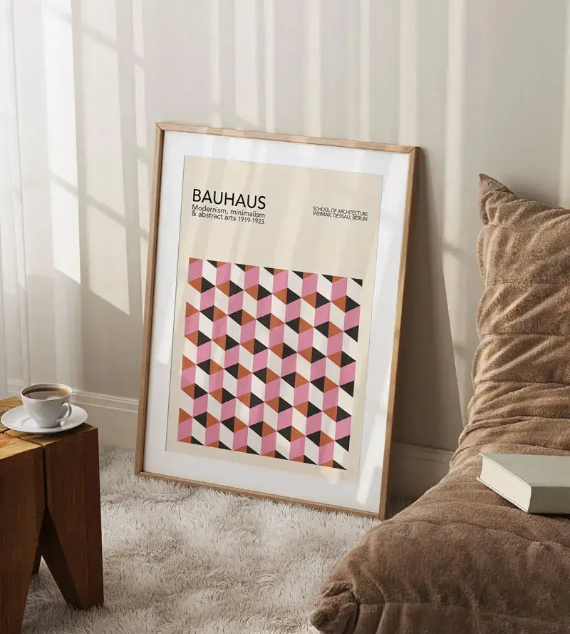 Retro blue geometric canvas poster living room abstract wall art