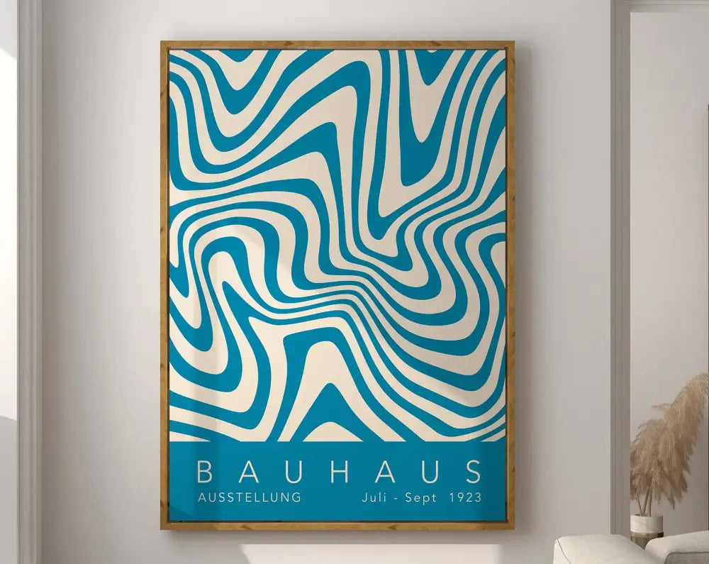 Bauhaus green & cream geometric canvas wall art living room wood frame