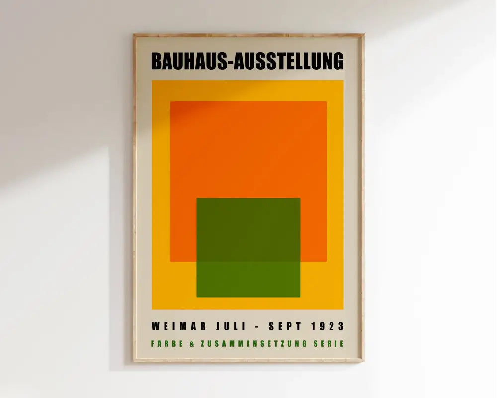 Bauhaus green & cream geometric canvas wall art living room wood frame