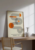 Mid century bauhaus orange & black wall art – living room framed canvas