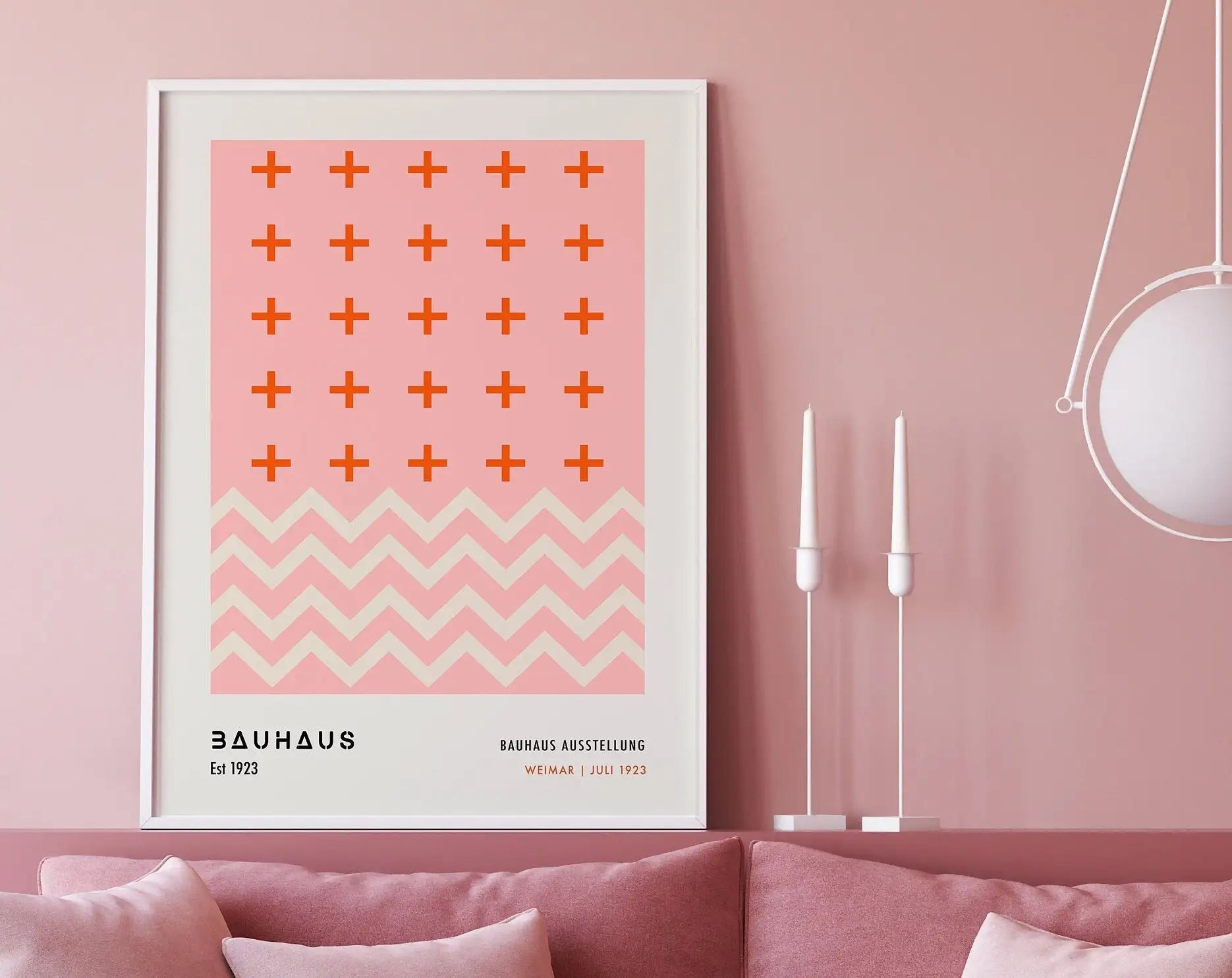 Geometric mid century bauhaus framed wall art living room decor
