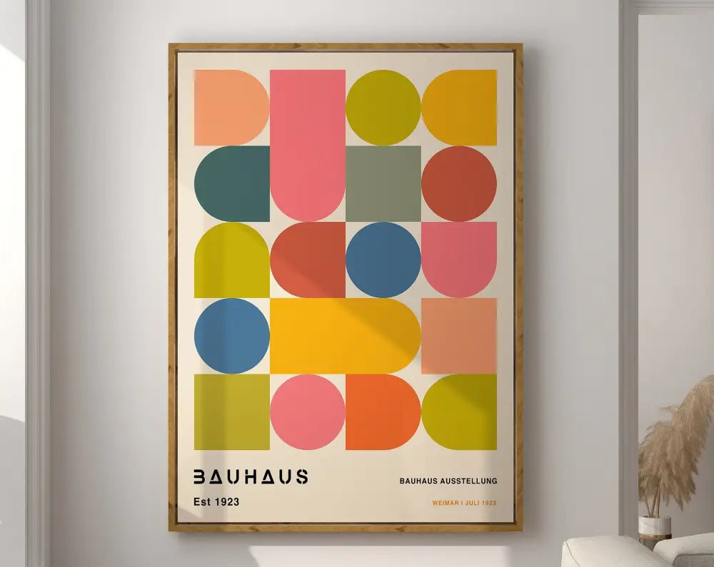 Bauhaus beige and black geometric canvas poster living room decor