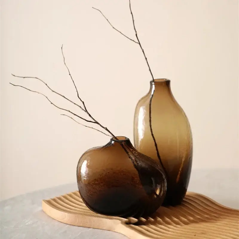 Geometric zen glass single flower vase amber living room set of 2