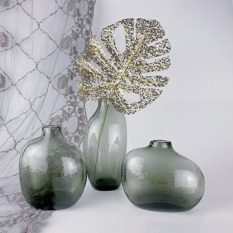 Geometric zen glass single flower vase amber living room set of 2